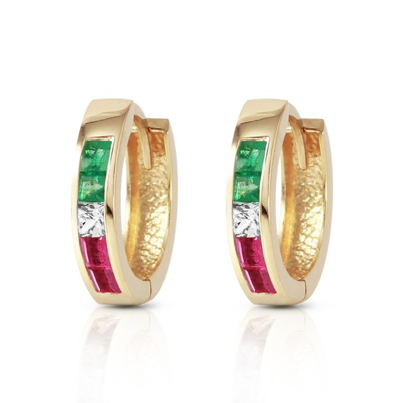 GOLD HOOP EARRING WITH NATURAL MULTI GEMS